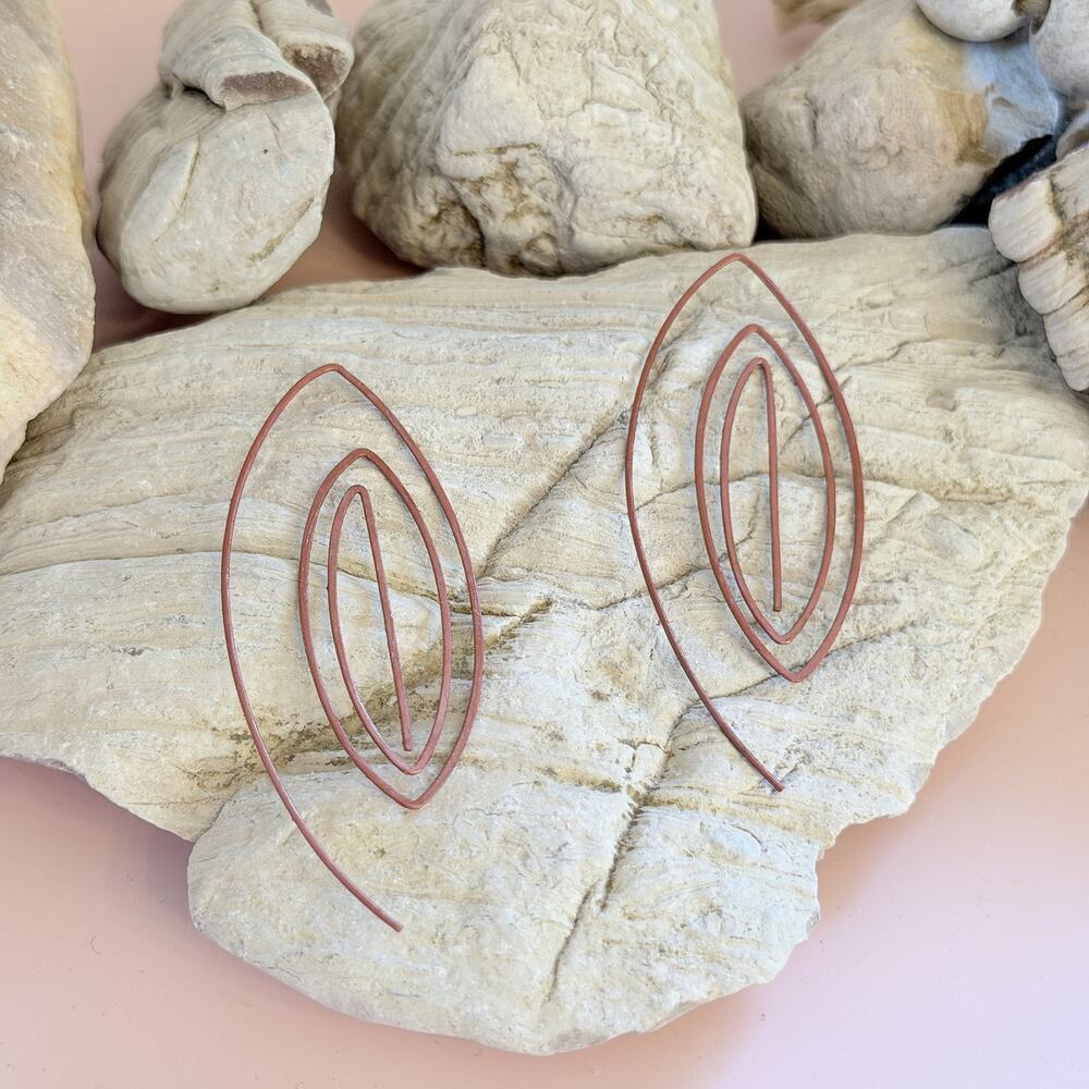 Classy Vintage 1980s 2.25 In Copper-Tone Marquise Spiral Threader Earrings
